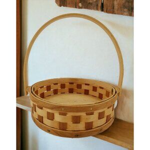 Longaberger 2006 Natural and Cherry Checked Small Pie Basket with Handle